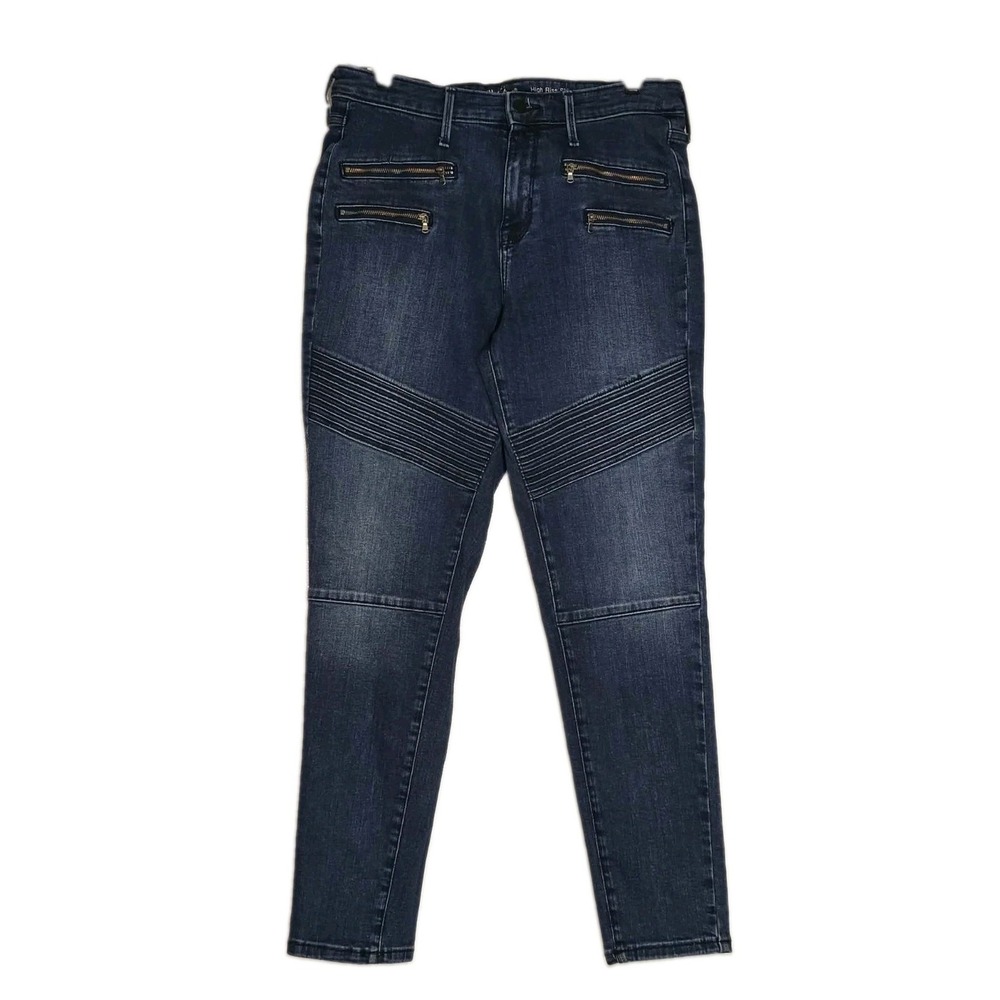 Mossimo High Rise Skinny Moto Jeans Women's 12R Dark Wash Zip Pocket Stretch